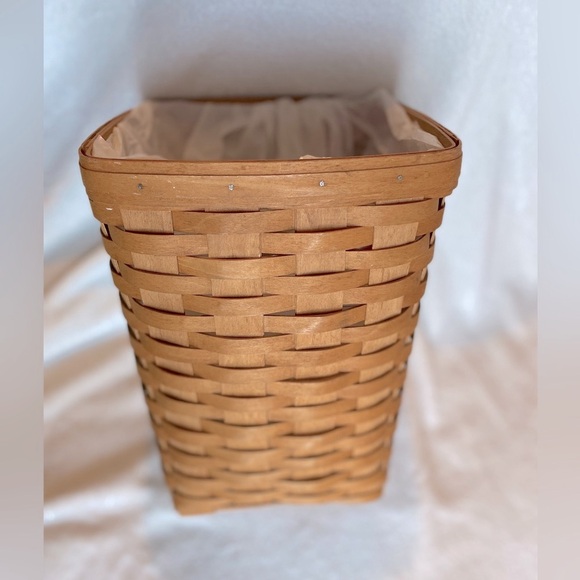 Longaberger Other - Longaberger Tall Waste Basket W/Liner. EUC Sz. 9.5” x 12.25” Tall. Signed, Dated